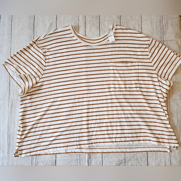 Lane Bryant Size 26/28 Striped Boxy Pocket T-Shirt White Camel Brand New w/ Tag - Picture 1 of 7